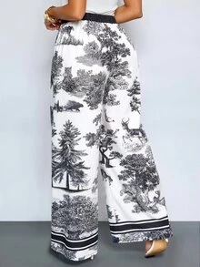 SOLERSUN 性感优雅女士沙滩度假春夏艺术印花油画长裤 - 黑色 - 查看 2