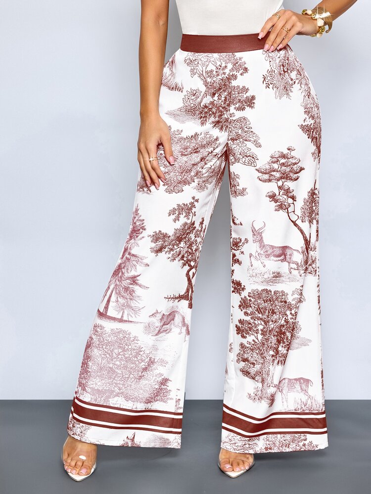 SOLERSUN Sexy And Elegant Women's Beach Vacation Spring/Summer Art Print Oil Painting Trousers - Coffee Brown - View 4