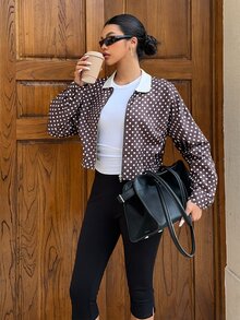 TRNVIE Vintage Ribbed Collar Casual New Style Women's Lightweight Jacket - Coffee Brown - View 4