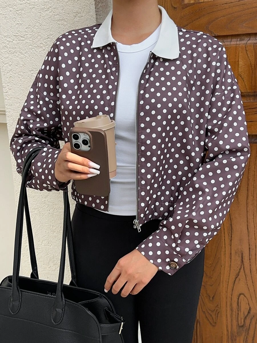 TRNVIE Vintage Ribbed Collar Casual New Style Women's Lightweight Jacket - Coffee Brown - View 1