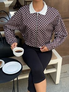 TRNVIE Vintage Ribbed Collar Casual New Style Women's Lightweight Jacket - Coffee Brown - View 6