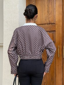 TRNVIE Vintage Ribbed Collar Casual New Style Women's Lightweight Jacket - Coffee Brown - View 2