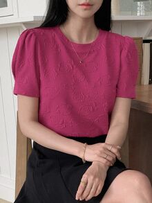 DAZY 女士甜美休闲圆领短袖上衣，夏季T恤 - 粉色 - 查看 2
