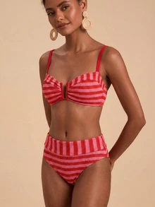 Travachic Women's Summer Beach Striped Colorblock Spaghetti Strap Bikini & Triangle Bottom Two-Piece Swimwear Set - Multicolor - View 5