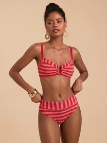 Travachic Women's Summer Beach Striped Colorblock Spaghetti Strap Bikini & Triangle Bottom Two-Piece Swimwear Set - Multicolor - View 6
