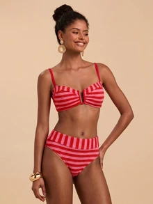 Travachic Women's Summer Beach Striped Colorblock Spaghetti Strap Bikini & Triangle Bottom Two-Piece Swimwear Set - Multicolor - View 7