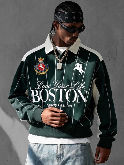 Manfinity EMRG Men's Knight Graphic & Letter Print Button Half-Zip Sweatshirt
