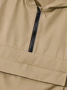 青少年男孩半拉鍊連帽外套與慢跑長褲2件套，休閒運動風，適合秋冬穿著 - 卡其色 - 查看 4
