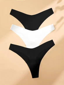SHEIN 女款黑白配色無縫丁字褲，低腰隱形內褲，透氣舒適，6件裝多件組，適合日常與度假穿著 - 彩色 - 查看 6