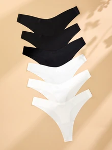 SHEIN 女款黑白配色無縫丁字褲，低腰隱形內褲，透氣舒適，6件裝多件組，適合日常與度假穿著 - 彩色 - 查看 2