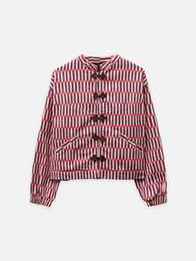 Nöista  Chinese-Style Short Jacket ,Checkered Stripe , Cropped Silhouette. Comfortable  Practical, Spring Autumn, Casual Wear, Shopping  Highlight Wardrobe. - Purple - View 7