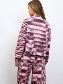 Nöista  Chinese-Style Short Jacket ,Checkered Stripe , Cropped Silhouette. Comfortable  Practical, Spring Autumn, Casual Wear, Shopping  Highlight Wardrobe. - Purple - View 5