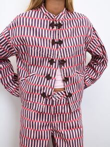 Nöista  Chinese-Style Short Jacket ,Checkered Stripe , Cropped Silhouette. Comfortable  Practical, Spring Autumn, Casual Wear, Shopping  Highlight Wardrobe. - Purple - View 2