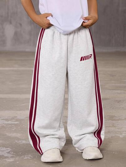 Kids Tween Boy Casual Collegiate Style Heather Grey Sweatshirt & Sweatpants Set, Suitable For Spring/Summer, Valentine's Day, Family Gathering, Back To School, Wedding Season, Sports, Birthday Party