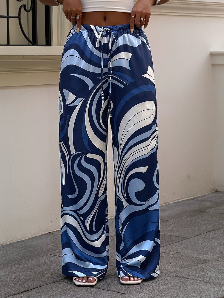 Aloruh Women's Low Waist Casual Vintage Satin Versatile Brown Maillard Color Long Skirt - Navy Blue - View 5