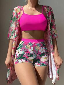 Swim Lushoire 女士修身细肩带比基尼套装，夏季 - 彩色 - 查看 3