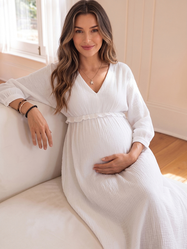 SHEIN White Maternity Dress Comfortable Loose Fit 100% Cotton