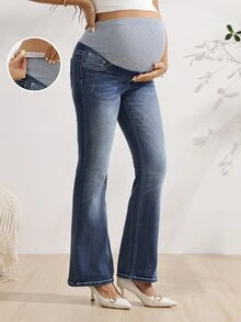 SHEIN Adjustable Waist Maternity Casual Daily Wear Formal Formal Denim Jeans Sky Blue Summer - Medium Wash - View 3