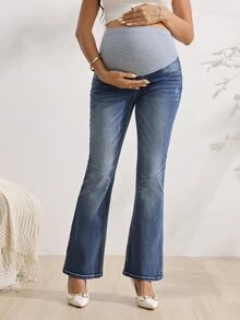 SHEIN Adjustable Waist Maternity Casual Daily Wear Formal Formal Denim Jeans Sky Blue Summer - Medium Wash - View 6