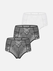 Bella Beso 3pcs/Set Plus Size Women Lace Patchwork Solid Color Hollow Cross Thong Panties - Multicolor - View 2