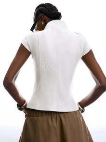 LYSMO Women's Solid Color Zipper Casual Versatile Everyday Jacket - White - View 2