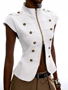 LYSMO Women's Solid Color Zipper Casual Versatile Everyday Jacket - White - View 6