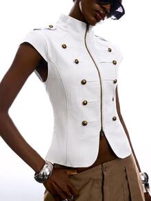 LYSMO Women's Solid Color Zipper Casual Versatile Everyday Jacket - White - View 5