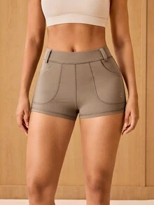OutZeal Women Sports Leggings Casual Daily Soft Stretch Shorts With Pocket Summer - Brown - View 6