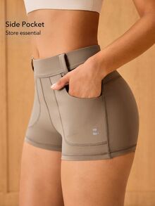OutZeal Women Sports Leggings Casual Daily Soft Stretch Shorts With Pocket Summer - Brown - View 4