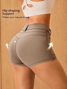 OutZeal Women Sports Leggings Casual Daily Soft Stretch Shorts With Pocket Summer - Brown - View 3
