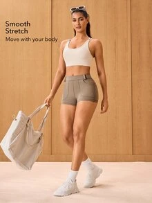 OutZeal Women Sports Leggings Casual Daily Soft Stretch Shorts With Pocket Summer - Brown - View 2