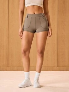 OutZeal Women Sports Leggings Casual Daily Soft Stretch Shorts With Pocket Summer - Brown - View 8