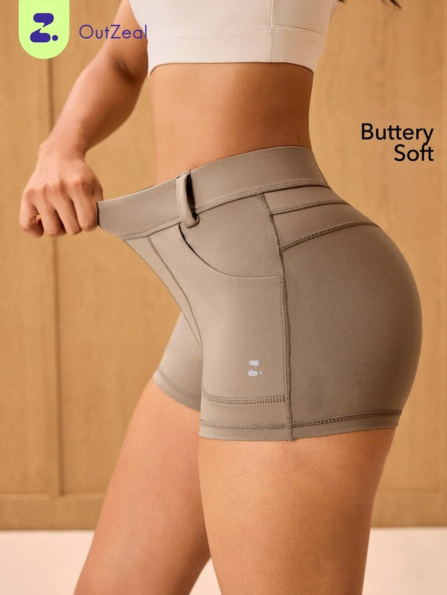OutZeal Women Sports Leggings Casual Daily Soft Stretch Shorts With Pocket Summer - Brown - View 1