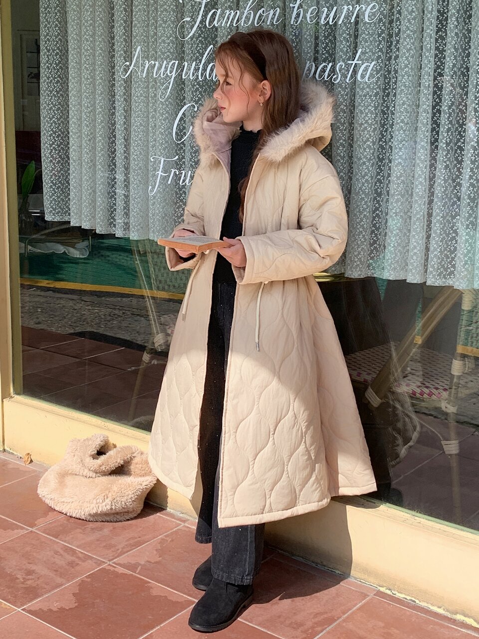 Tween Girl Plush Hooded Casual Versatile Winter Travel Padded Coat