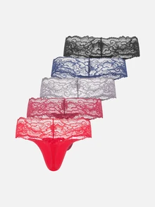 Bella Beso Plus 5pack Contrast Lace Panty Set Lingerie - Multicolor - View 3
