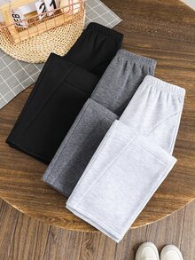 SHEIN 兒童3件組小男孩休閒可愛日常舒適經典黑白灰寬鬆直筒衛衣褲套裝，買2送1，適合外出、學校、聚會，秋冬開學季衣著 - 彩色 - 查看 5