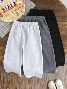 SHEIN 兒童3件組小男孩休閒可愛日常舒適經典黑白灰寬鬆直筒衛衣褲套裝，買2送1，適合外出、學校、聚會，秋冬開學季衣著 - 彩色 - 查看 3