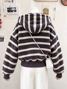 Lalippa Autumn/Winter Casual Colorblock Striped Zip-Up Sweatshirt - Black - View 2