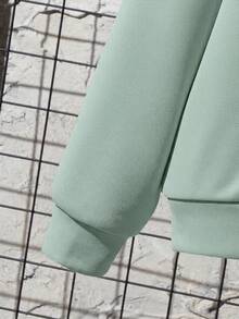 SHEIN Kids Tween Boy Casual Comfortable Embossed Solid Color Hoodie & Knit Autumn Pants 2pcs Set - Mint Green - View 5