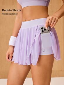 OutZeal Women Sports Skirts Gym Workout Quick-Dry High Waist Built-In Shorts With Pockets Active Bottoms - Purple - View 4