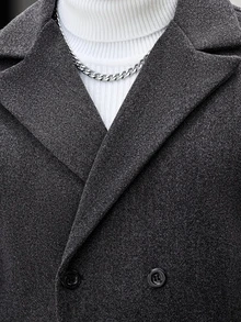 Manfinity CasualCool 男士深灰色混紡大翻領雙排釦成熟休閒商務日常四季羊毛大衣 - 灰色 - 查看 4
