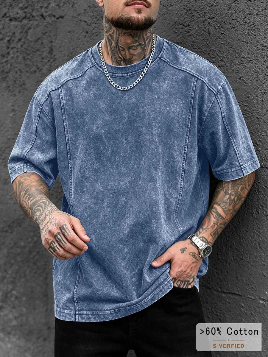 SLATEMANN Men's Summer Casual Versatile Short Sleeve T-Shirt - Black - View 1