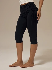 MUSERA ESSENTIALS Celana Capri Lipat Berkerut dengan Detail Tali, Pakaian Santai Sehari-hari untuk Wanita Musim Panas, Cocok untuk Keluar Rumah - Hitam - View 3