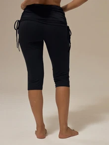 MUSERA ESSENTIALS Celana Capri Lipat Berkerut dengan Detail Tali, Pakaian Santai Sehari-hari untuk Wanita Musim Panas, Cocok untuk Keluar Rumah - Hitam - View 4