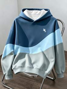 Daypath Men's Geometric Color Block Knight Logo Print Contrast Color Hoodie, Suitable For Casual Daily Wear - Multicolor - View 1