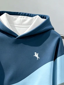 Daypath Men's Geometric Color Block Knight Logo Print Contrast Color Hoodie, Suitable For Casual Daily Wear - Multicolor - View 2