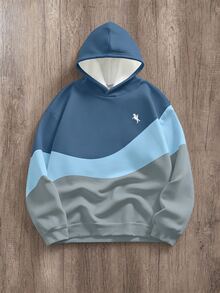 Daypath Men's Geometric Color Block Knight Logo Print Contrast Color Hoodie, Suitable For Casual Daily Wear - Multicolor - View 5