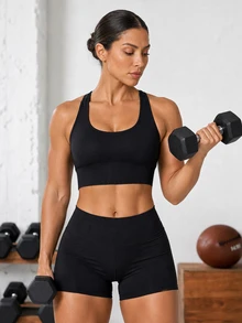 Solea Cove Women's High Support Seamless Sports Bra, Racerback Longline Workout Top For Running, Gym, HIIT, Yoga & Training - Black - View 7