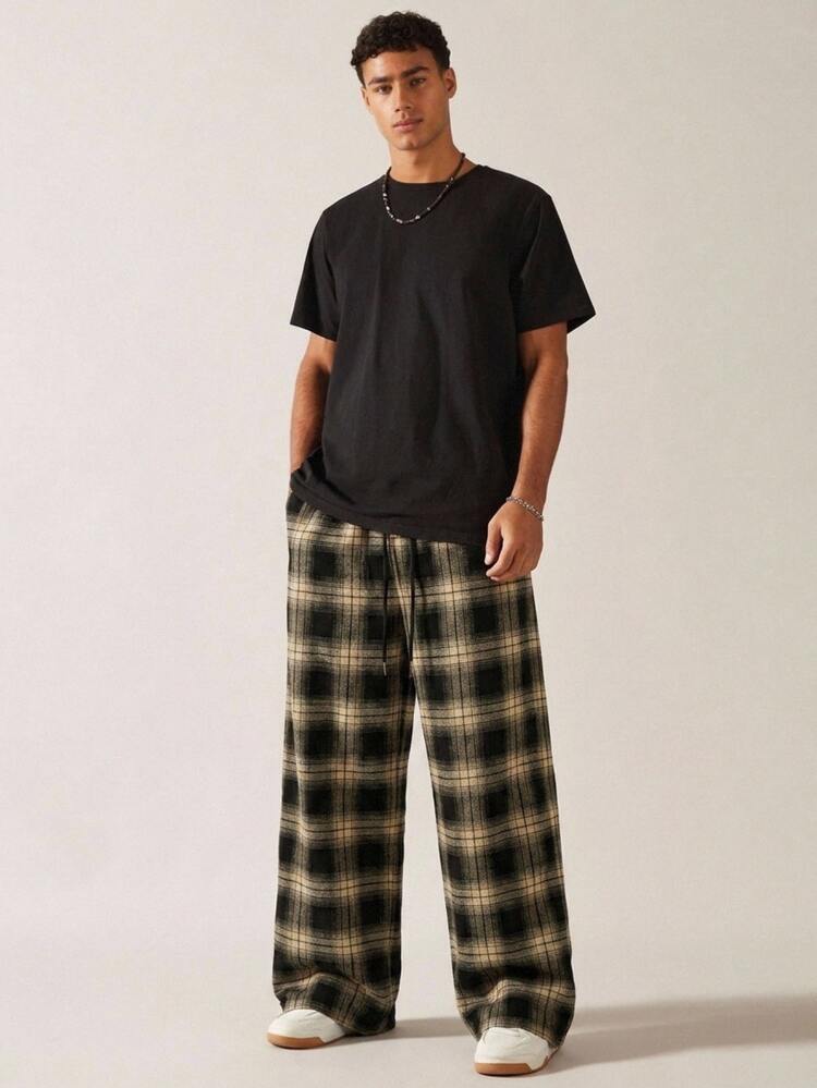 Athstrex Men's Plus Size Plaid Drawstring Waist Pocket Loose Pants For Daily Wear - Multicolor - View 1