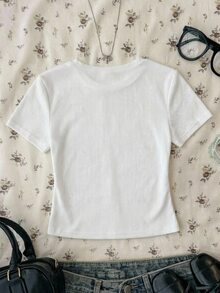 SHEIN 少女白色休闲百搭腰部褶皱短袖T恤 - 白色 - 查看 3